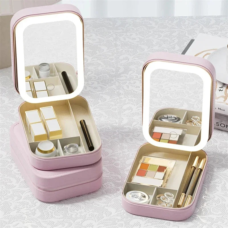 Mini LED Mirror Makeup Storage Case
