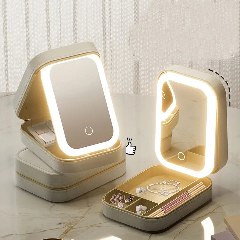 Mini LED Mirror Makeup Storage Case