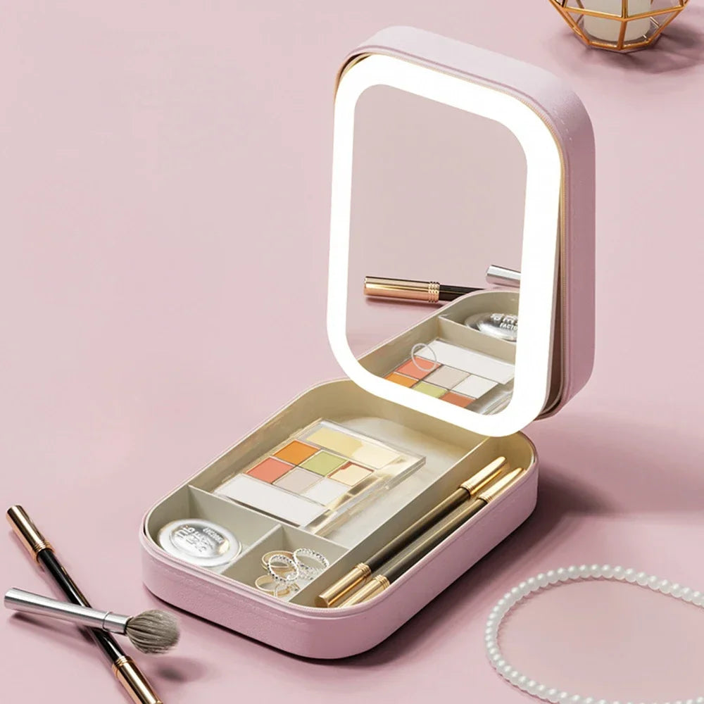 Mini LED Mirror Makeup Storage Case