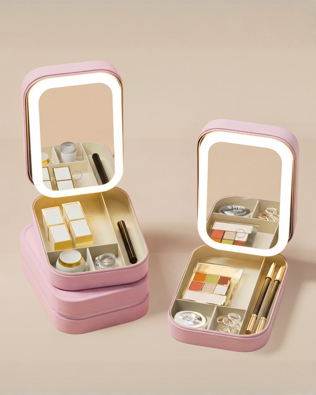 Mini LED Mirror Makeup Storage Case
